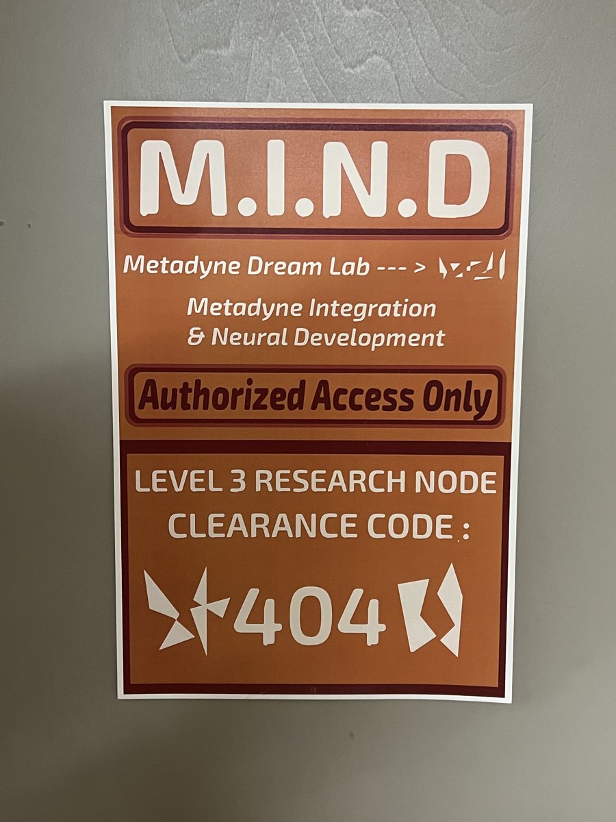 M.I.N.D.: Metadyne Dream Lab door sign